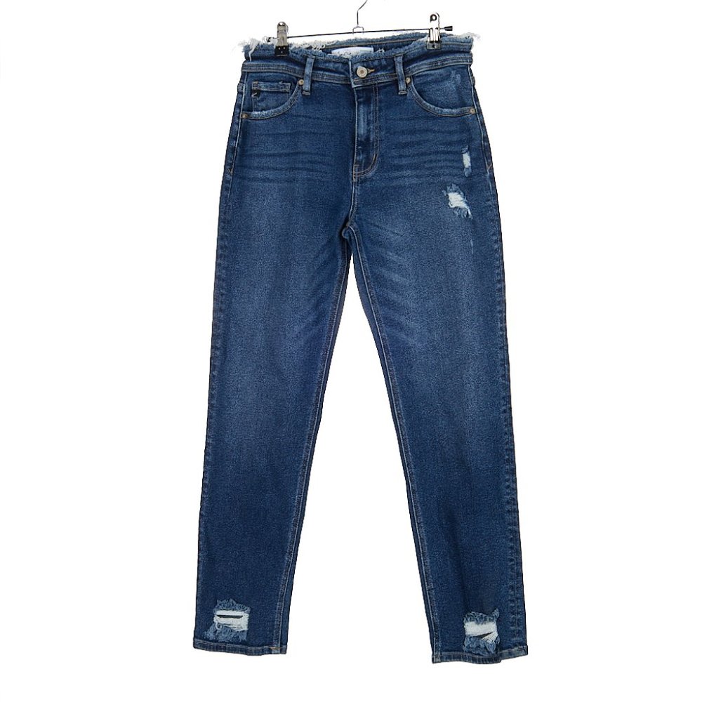 KanCan Jeans Mid Rise Rolled Hem Distressed Boyfriend Blue Jeans Women's Size 26